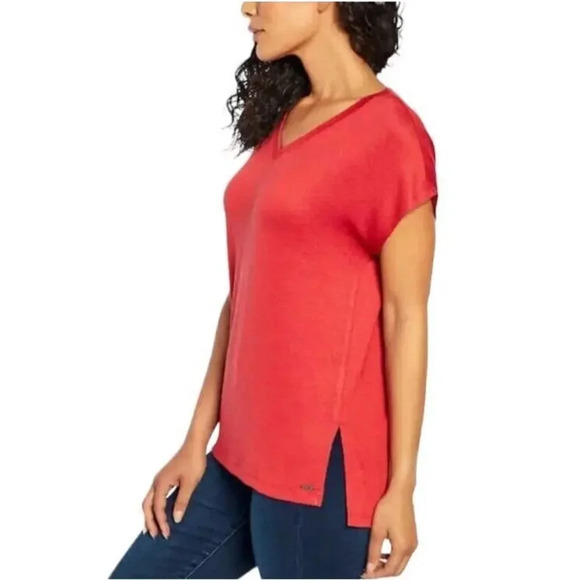 Orvis Womens Coral Color Knit Polyester Blend V-Neck Pullover Tunic Top Size XS - Picture 2 of 8